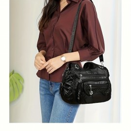 Women'S Retro Y2K Punk Style Tote Handbag with Multiple Pockets - & Vintage 2000s Fashion Crossbody Bag, Golden-Tone Hardware & Detachable Strap, Zipper Closure For Dates, Parties, Casual Outings (, Light Brown, Sky, Solid Color Design