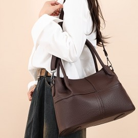 Black Lychee Pattern Women's Handbag, Dual-Use Tote and Crossbody Bag for Mom with Large Capacity & Multiple Compartments