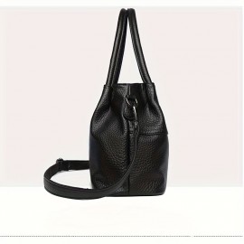 Black Lychee Pattern Women's Handbag, Dual-Use Tote and Crossbody Bag for Mom with Large Capacity & Multiple Compartments