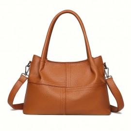 Black Lychee Pattern Women's Handbag, Dual-Use Tote and Crossbody Bag for Mom with Large Capacity & Multiple Compartments