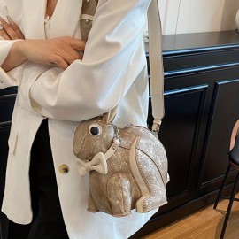 New Luxury Design - Cute Rabbit-Shaped Shoulder Bag with Removable Strap, Light Blue, Elegant Zipper Closure, Polyester Lining, Perfect for Formal & Casual Occasions, Formal Occasion Bag | Playful Accessory | Durable Zipper Closure, Cute Rabbit Accessories