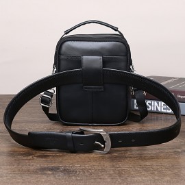 Men'S Genuine Leather Crossbody Bag - Adjustable Strap, Multiple Compartments, Zipper Closure, Black & Brown Options, Perfect for Everyday Use, Secure Travel Bag |