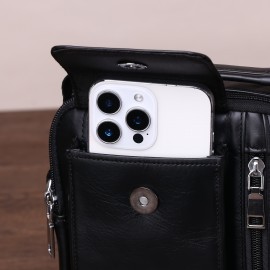 Men'S Genuine Leather Crossbody Bag - Adjustable Strap, Multiple Compartments, Zipper Closure, Black & Brown Options, Perfect for Everyday Use, Secure Travel Bag |