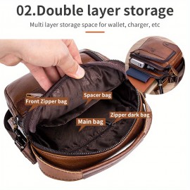 [Genuine Leather Crossbody Bag] Niu Genuine Leather Crossbody Bag with Adjustable Shoulder Strap, Double Compartment Design - Premium Top-Grain Leather, Multiple Zipper Pockets & Ergonomic Padded Back 51.39