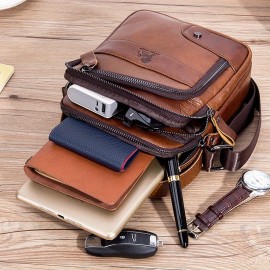 [Genuine Leather Crossbody Bag] Niu Genuine Leather Crossbody Bag with Adjustable Shoulder Strap, Double Compartment Design - Premium Top-Grain Leather, Multiple Zipper Pockets & Ergonomic Padded Back 51.39
