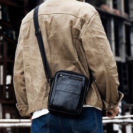 Double-layer business crossbody bag, portable shoulder bag casual bag, unisex Genuine Leather crossbody, top layer Genuine Leather square bag, Genuine Leather single-shoulder handbag