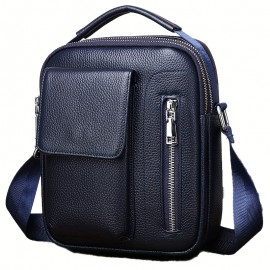 Genuine Leather Men'S Crossbody Bag with Adjustable Strap - Sleek Black Shoulder Bag for Travel, Commuting & Daily Use, Secure Buckle Closure, Perfect Christmas Gift, Travel Bag, Minimalist Design, Durable Construction