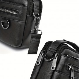 Men'S Minimalist Shoulder Bag, Black Crossbody Messenger Handbag with Adjustable Strap for Daily Commute, No Wash, No Print Design