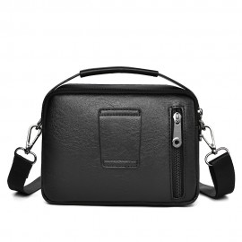 Men'S Minimalist Shoulder Bag, Black Crossbody Messenger Handbag with Adjustable Strap for Daily Commute, No Wash, No Print Design