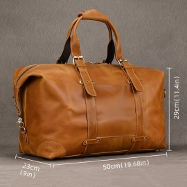 Men's Genuine Leather Travel Duffel Bag, 20 Inch Vintage Carry-On, Large Capacity, Commuter Style, No Wash, Adjustable Strap, Unprinted, Handheld & Shoulder Bag