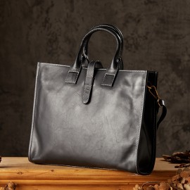 Men'S Genuine Leather Briefcase - Vintage Large Capacity Shoulder Bag with Adjustable Strap, Black & Brown, Durable for Business, Commuting, and Everyday Use, Commuting Accessory | Vintage Style Bag | Genuine Leather Bag, Large Capacity Bag, Small Briefcase For Men, Laptop Bag For Men