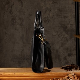 Men'S Genuine Leather Briefcase - Vintage Large Capacity Shoulder Bag with Adjustable Strap, Black & Brown, Durable for Business, Commuting, and Everyday Use, Commuting Accessory | Vintage Style Bag | Genuine Leather Bag, Large Capacity Bag, Small Briefcase For Men, Laptop Bag For Men