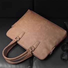 Men's handbag briefcase Men's bag tote bag file folder detachable shoulder strap daily commuting hand-held bag without print adjustable belt simple and stylish three colors available
