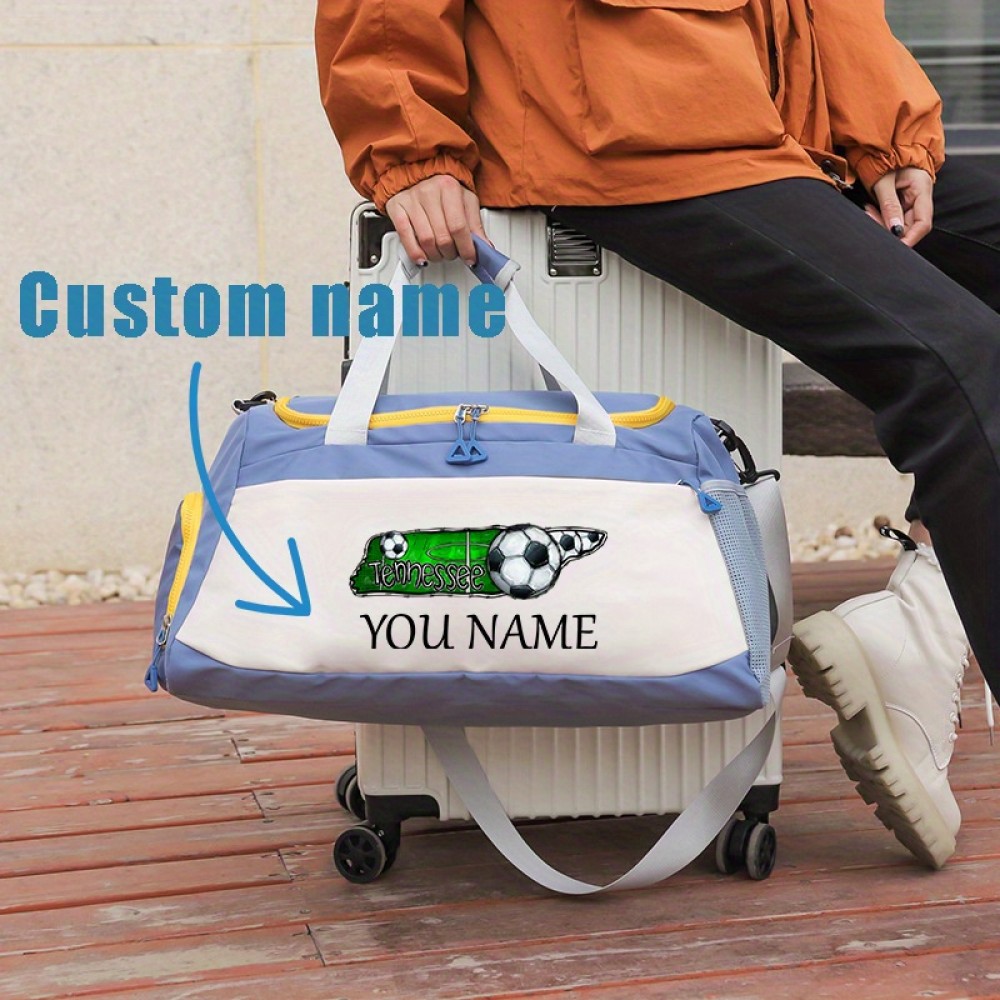 Customizable Soccer-Themed Large Capacity Gym Bag with Shoe Compartment, Adjustable Shoulder Straps & Multi-Functional Storage Pockets - Perfect for Basketball, Travel & Daily Use