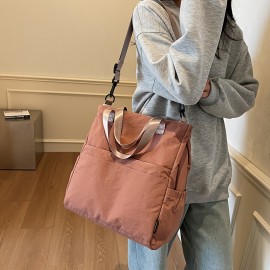 New Women'S Backpack, Double Shoulder Single Shoulder, Large Capacity, Outdoor, Simple Fashion, Zipper, Lightweight, Nylon, Polyester Lining, Removable Strap, Hand Wash, Black Beige Pink Adzuki Bean Color Options