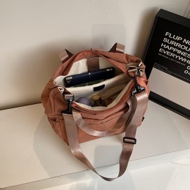 New Women'S Backpack, Double Shoulder Single Shoulder, Large Capacity, Outdoor, Simple Fashion, Zipper, Lightweight, Nylon, Polyester Lining, Removable Strap, Hand Wash, Black Beige Pink Adzuki Bean Color Options