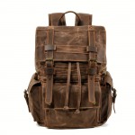 Vintage backpack men's oil wax canvas travel laptop bag outdoor casual crazy horse leather leather hiking bag