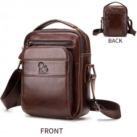 Double-layer business crossbody bag, portable shoulder bag casual bag, unisex Genuine Leather crossbody, top layer Genuine Leather square bag, Genuine Leather single-shoulder handbag