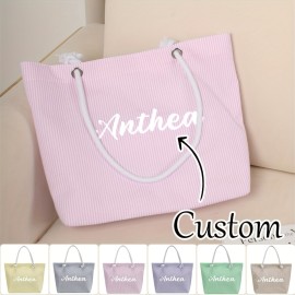 Women's Customizable Personalized Name/Text Handbag - Large Capacity Lightweight Tote Bag with Zip Closure, Pastel Pink (Custom Colors available) - for Commuting, Travel, Work, Everyday Use